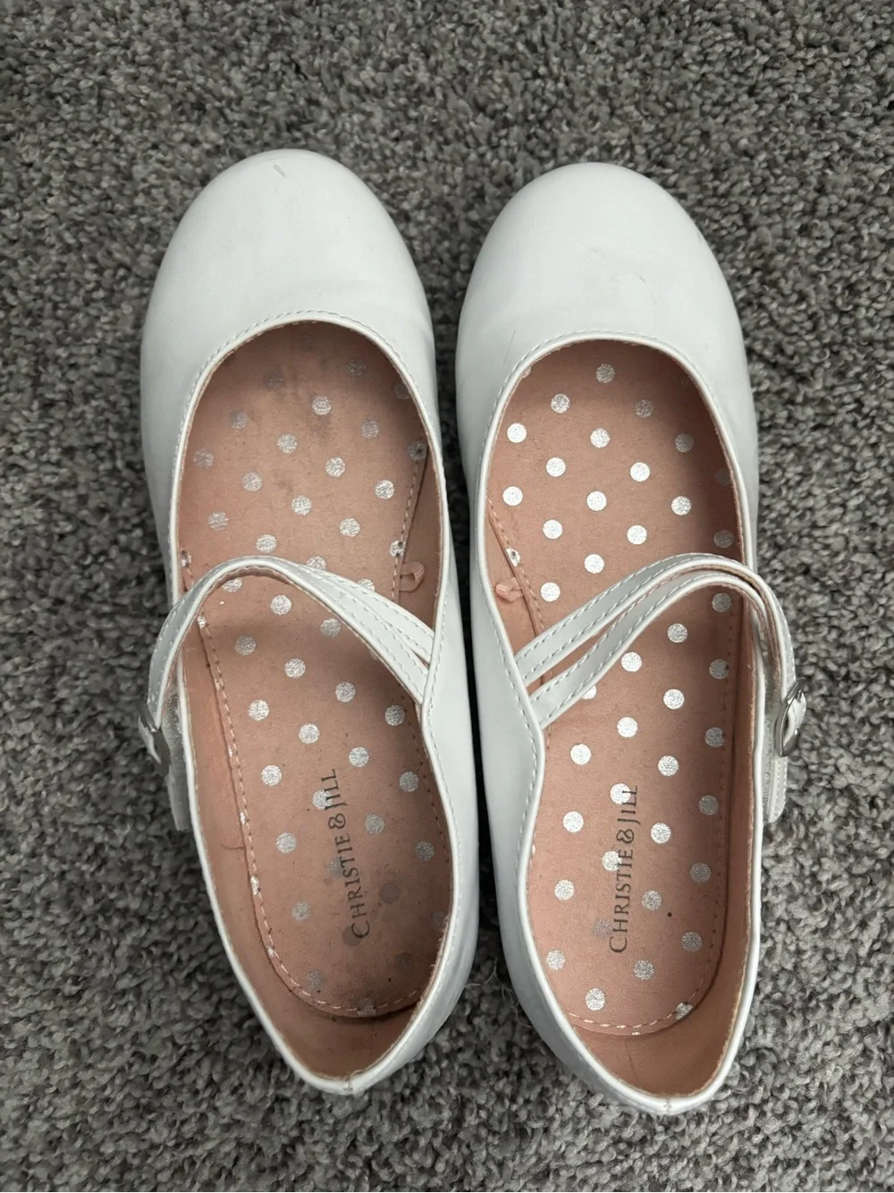 Girls White Mary Jane Dress Shoes with Polka-Dot Insole